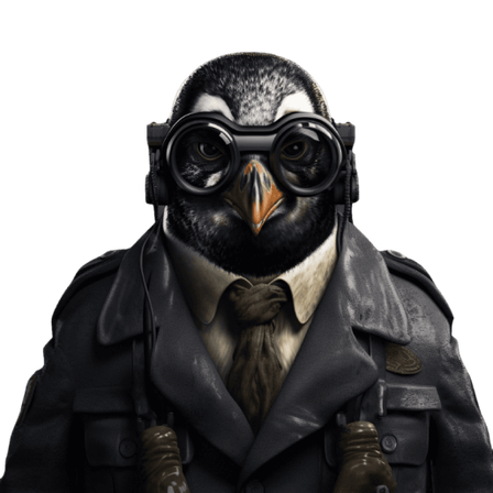 Pingouin en tenue de pilote de chasse.